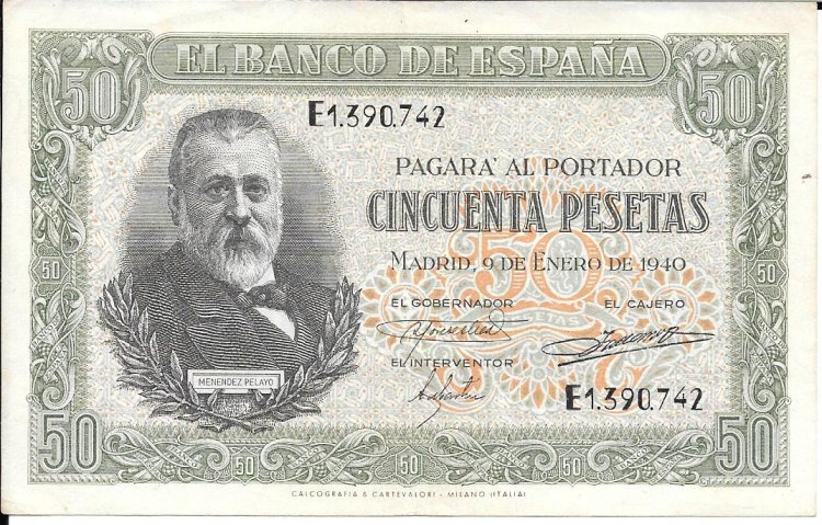 Billetes - EspaÃ±a - Estado EspaÃ±ol (1936 - 1975) - 50 ptas - 481 - mb+ - 1940 - Num.ref: E1390742 - Click en la imagen para cerrar