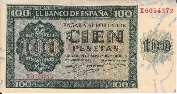 Billetes - España - Estado Español (1936 - 1975) - 100 ptas - 484 - EBC+ - Año 1936 - Noviembre - num ref: X6094372 - Click en la imagen para cerrar