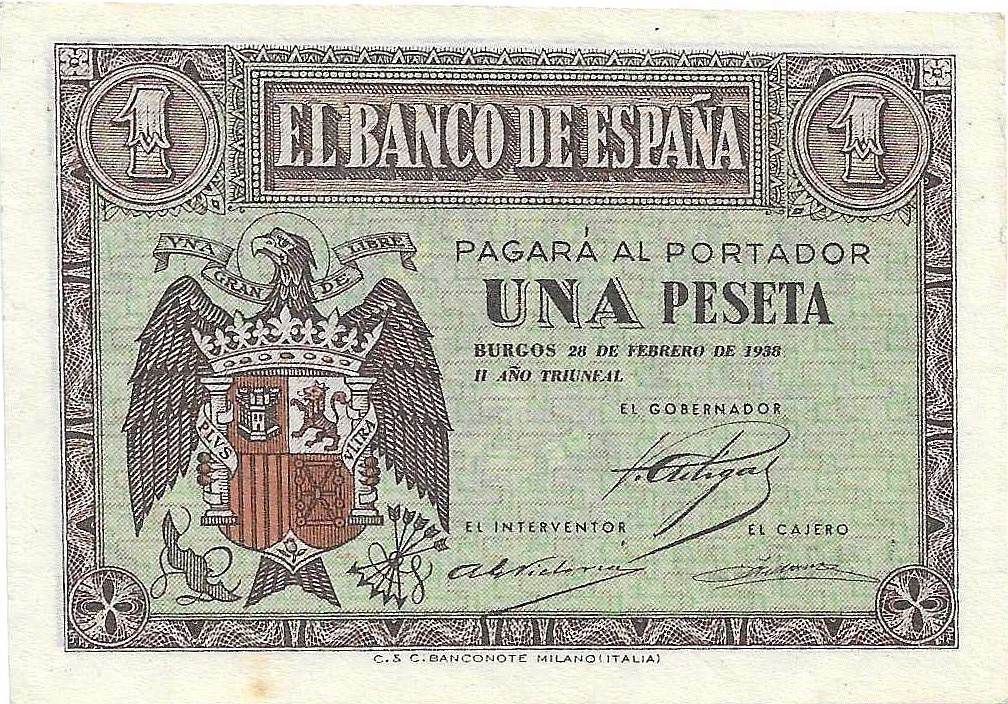 Billetes - EspaÃ±a - Estado EspaÃ±ol (1936 - 1975) - 1 ptas - 431 - SC - Abril 1938 - Num.ref: A3778205