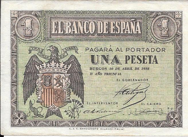 Billetes - EspaÃ±a - Estado EspaÃ±ol (1936 - 1975) - 1 ptas - 433 - ebc - 1938 - num.ref: N6490103