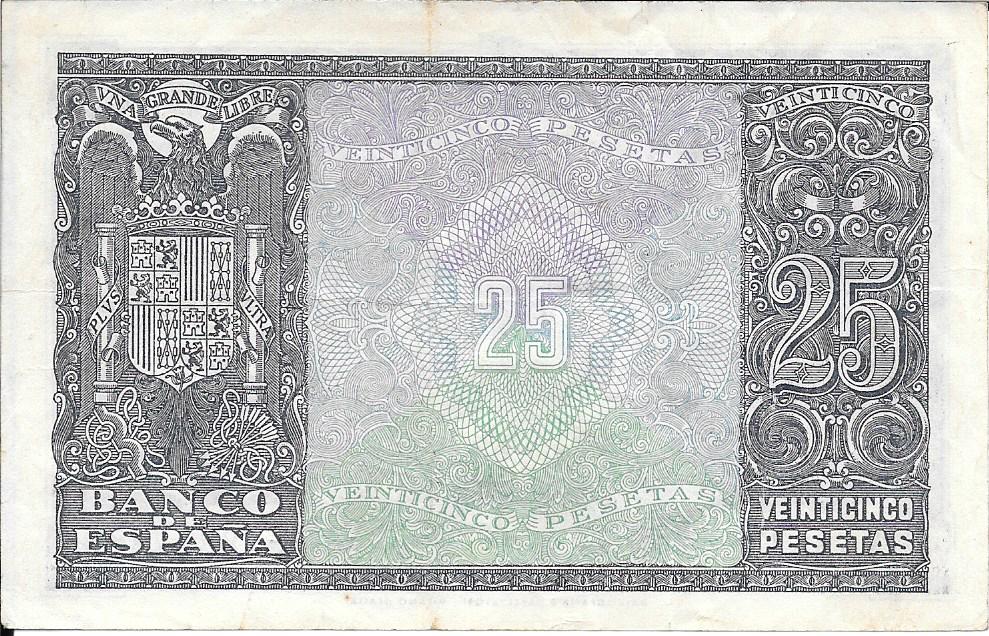 Billetes - España - Estado Español (1936 - 1975) - 25 ptas - 474 - MBC+ - Año 1940 - Enero - num ref: F4882788 - Click en la imagen para cerrar