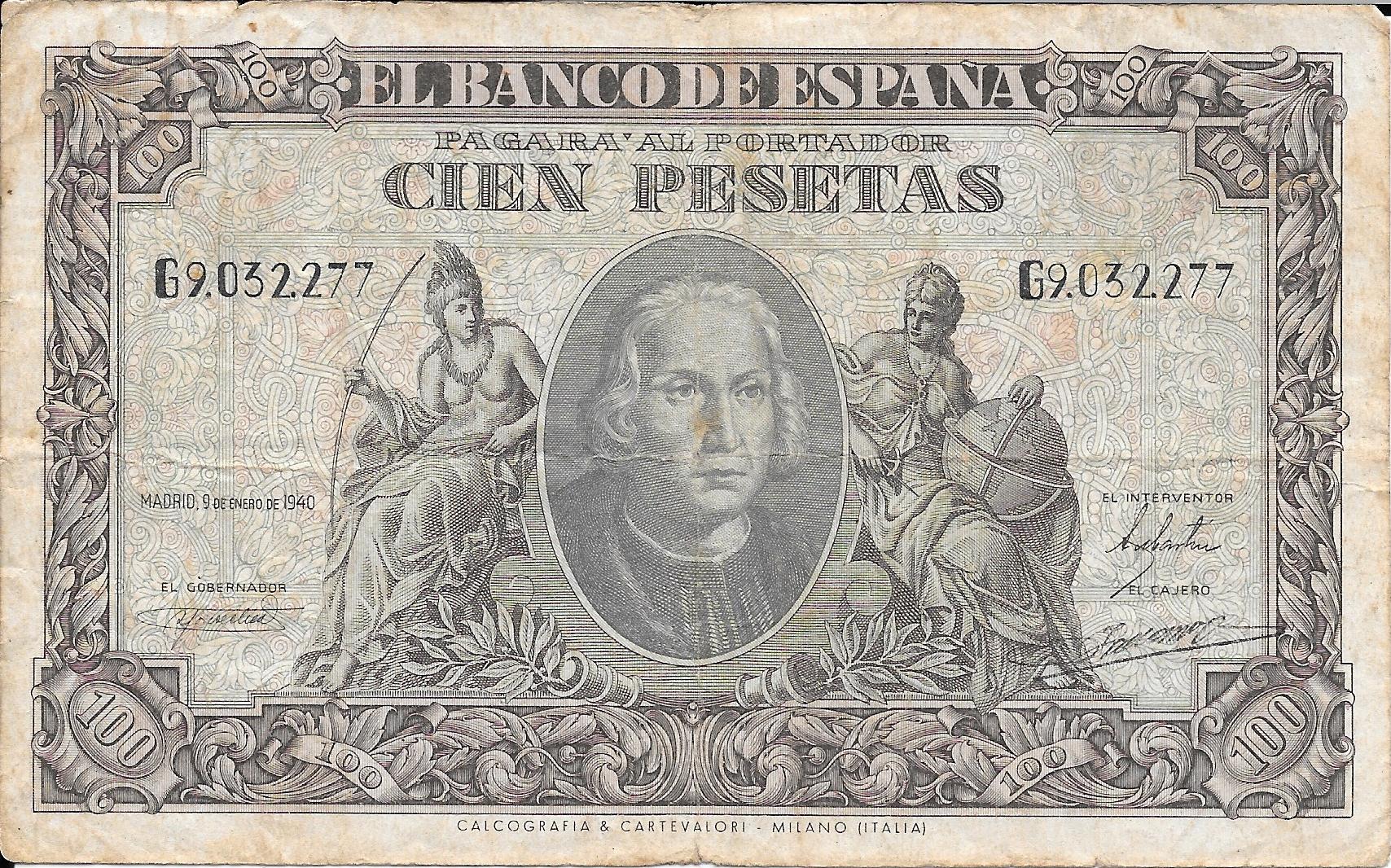 Billetes - EspaÃ±a - Estado EspaÃ±ol (1936 - 1975) - 100 ptas - 486 - bc+ - 1940 - Num.ref: G9032277