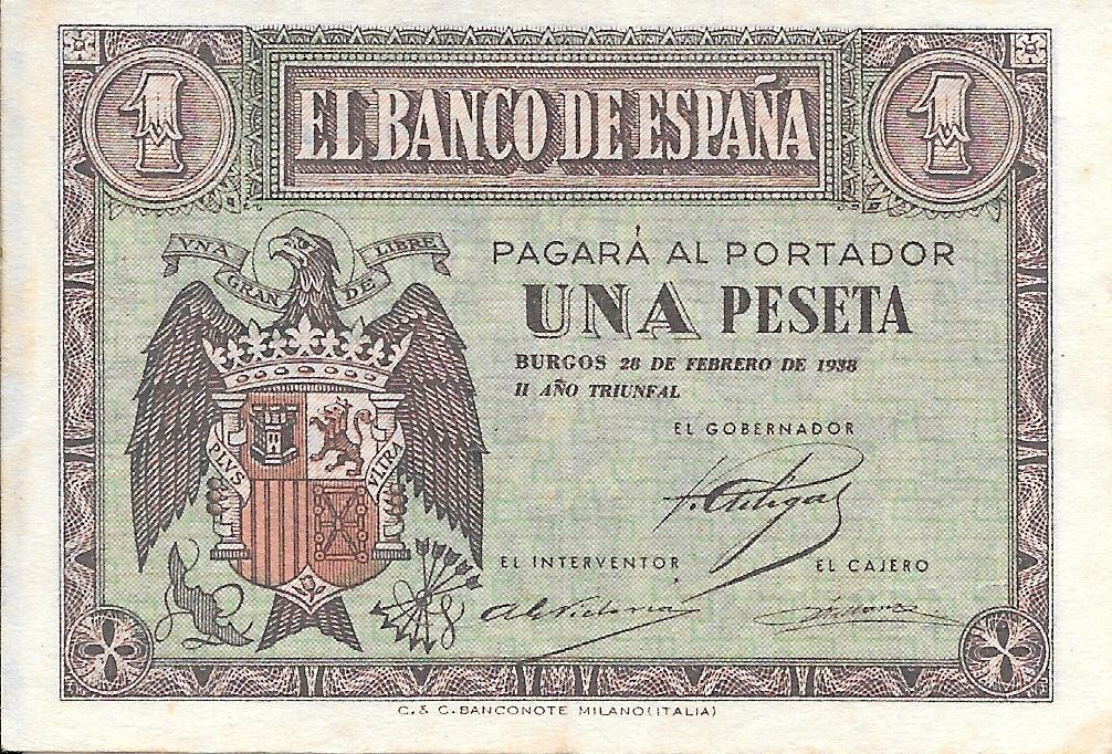 Billetes - EspaÃ±a - Estado EspaÃ±ol (1936 - 1975) - 1 ptas - 431 - ebc - 1938 - Num.ref: B4735389