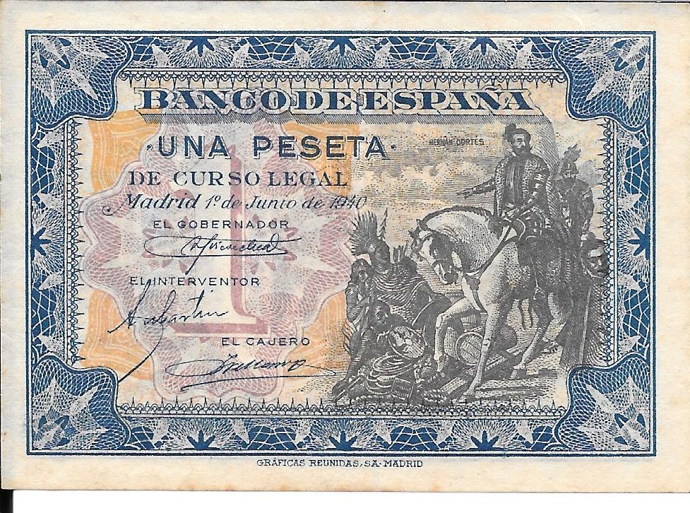 Billetes - EspaÃ±a - Estado EspaÃ±ol (1936 - 1975) - 1 ptas - 434 - ebc - 1940 - Num.ref: 1838027 - sin serie