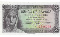 Billetes - EspaÃ±a - Estado EspaÃ±ol (1936 - 1975) - 5 ptas - 454 - EBC+ - 1938 - Num.ref: F3331330