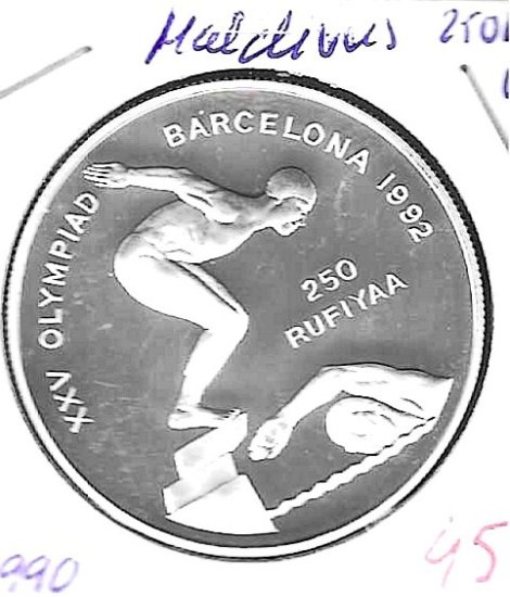 Monedas - Asia - Islas Maldivas - 80 - 1990 - 250 rufiyaa - plata - Click en la imagen para cerrar