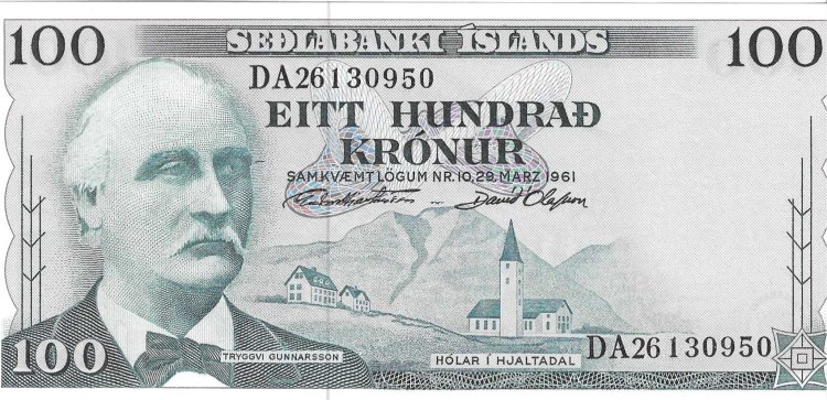 Billetes - Europa - Islandia - 44 - SC - 1961 - 100 coronas - Num.ref: DA26130950 - Click en la imagen para cerrar