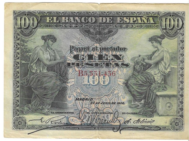 Billetes - EspaÃ±a - Alfonso XIII (1886 - 1931) - 327 - MBC+ - 1906 - 100 ptas - Num.ref: B5331436 - Click en la imagen para cerrar