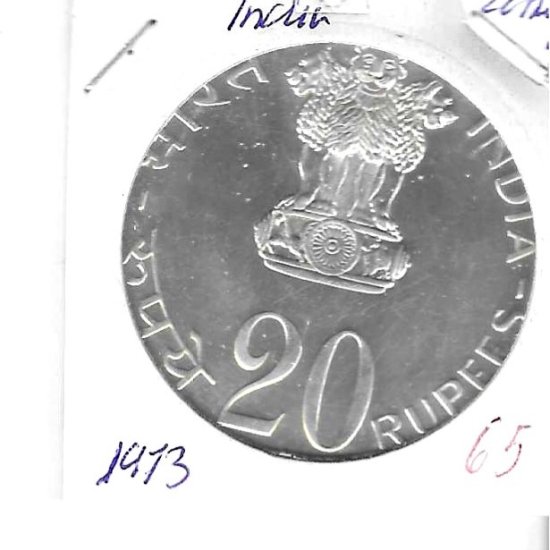 Monedas - Asia - India - 240 - 1973 - 20 rupias - plata - Click en la imagen para cerrar