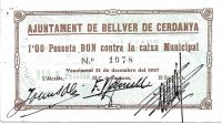 Billetes - EspaÃ±a - II RepÃºblica (1931 - 1939) - Locales - CataluÃ±a - 393 - ebc+ - Bellver Cerdanya - 1 peseta - Num.ref: 1978