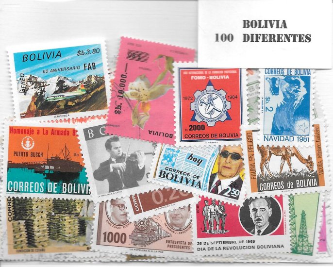 Paises - America - Bolivia - 100 sellos diferentes - Click en la imagen para cerrar