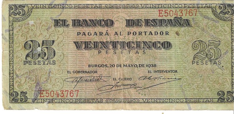 Billetes - EspaÃ±a - Estado EspaÃ±ol (1936 - 1975) - 2 ptas - 473 - MBC - 1938 - Num.ref: E5043767 - Click en la imagen para cerrar