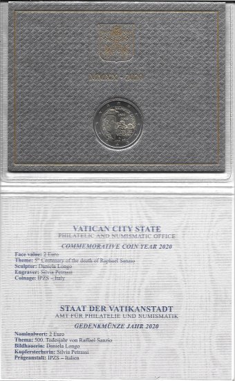 Monedas - Euros - 2€ - Vaticano - SC - 2020 - Rafael - Click en la imagen para cerrar