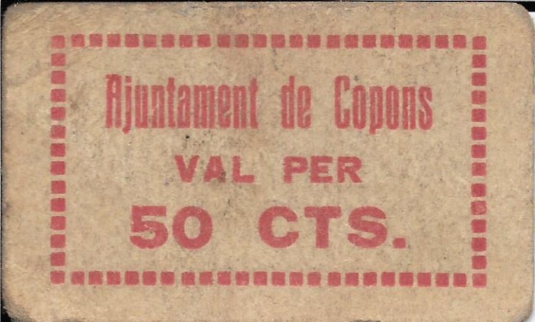 Billetes - EspaÃ±a - II RepÃºblica (1931 - 1939) - Locales - CataluÃ±a - 870 - mbc - 1937 - Copons - 50 ct - Click en la imagen para cerrar