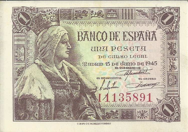 Billetes - España - Estado Español (1936 - 1975) - 1 ptas - 441 - sc - 15/6/1945 - ref. I1135891 - Click en la imagen para cerrar