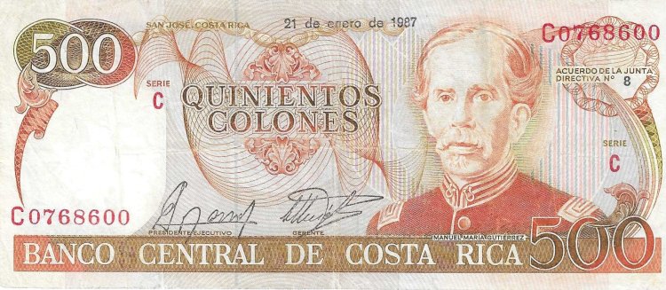 Billetes - America - Costa Rica - 255 - MBC - 1987 - 500 colones - Num.ref: C0768600 - Click en la imagen para cerrar