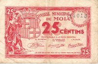 Billetes - España - II República (1931 - 1939) - Locales - Cataluña - BC+ - Año 1937 - Moià - 25 Ct - num ref: 14013