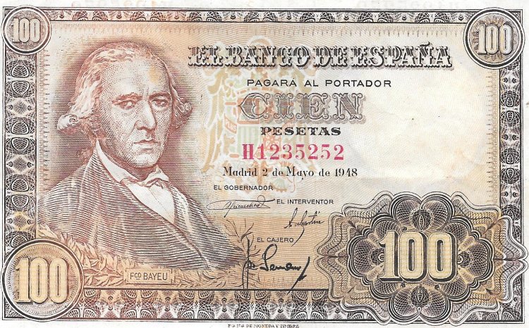 Billetes - EspaÃ±a - Estado EspaÃ±ol (1936 - 1975) - 100 ptas - 490 - mbc - 1948 - Num.ref: H1235252 - Click en la imagen para cerrar