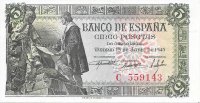 Billetes - España - Estado Español (1936 - 1975) - 5 ptas - 461 - S/C - Año 1945 - num ref: C559143