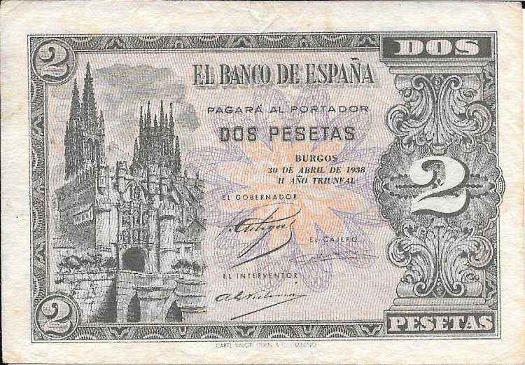 Billetes - EspaÃ±a - Estado EspaÃ±ol (1936 - 1975) - 2 ptas - 449 - mbc+ - Abril 1938 - C6552571 - Click en la imagen para cerrar
