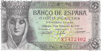 Billetes - EspaÃ±a - Estado EspaÃ±ol (1936 - 1975) - 5 ptas - 459 - SC - 1943 - E7472402