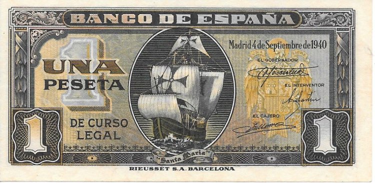 Billetes - España - Estado Español (1936 - 1975) - 1 ptas - 437 - S/C - Año 1940 - num ref: I4195725 - Click en la imagen para cerrar