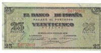 Billetes - EspaÃ±a - Estado EspaÃ±ol (1936 - 1975) - 25 ptas - 473 - EBC - 1938 - Num.ref: D8730818
