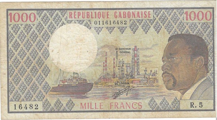 Billetes - Africa - Gabon - 3 - MBC- - 1974 - 1000 francos - Num.ref: 16482 - Click en la imagen para cerrar