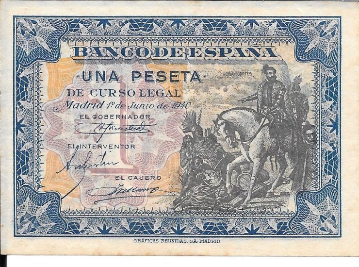 Billetes - EspaÃ±a - Estado EspaÃ±ol (1936 - 1975) - 1 ptas - 434 - ebc - 1940 - Num.ref: 1838027 - sin serie - Click en la imagen para cerrar