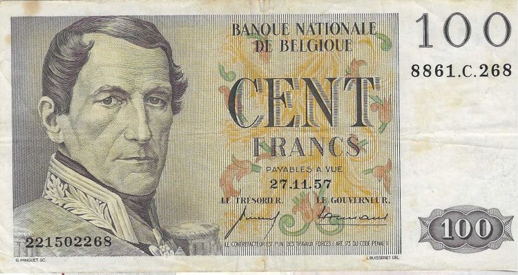 Billetes - Europa - Belgica - 129 - MBC+ - 1957 - 100 francos - Num.ref: 221502268 - Click en la imagen para cerrar