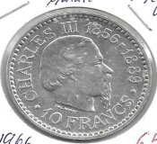 Monedas - Europa - Monaco - - 1966 - 10 francos - plata