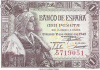 Billetes - EspaÃ±a - Estado EspaÃ±ol (1936 - 1975) - 1 ptas - 440 - sc - 1945 - Num.ref: 5719051 - sin serie