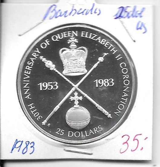 Monedas - America - Barbados - 37 - 1983 - 25 dolares - plata - Click en la imagen para cerrar