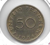 Monedas - Europa - Alemania (Sarland) - 3 - 1954 - 50 franken