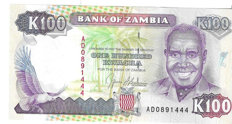 Billetes - Africa - Zambia - 34 - SC - 1991 - 100 kwachas - Num.ref: AD0891444 - Click en la imagen para cerrar