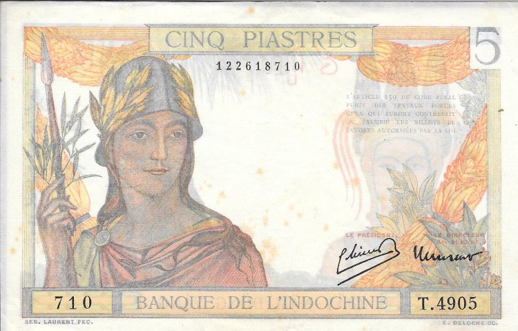 Billetes - Europa - Francia - 55c - mbc+ - 5 piastras - Num.ref: 4905 - Indochina Francesa - Click en la imagen para cerrar