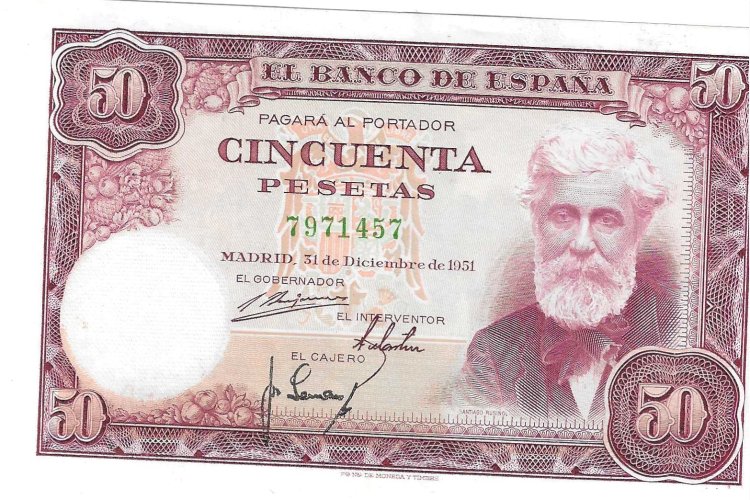 Billetes - EspaÃ±a - Estado EspaÃ±ol (1936 - 1975) - 50 ptas - 482 - EBC+ - 1951 - Num.ref: 7971457 sin serie - Click en la imagen para cerrar