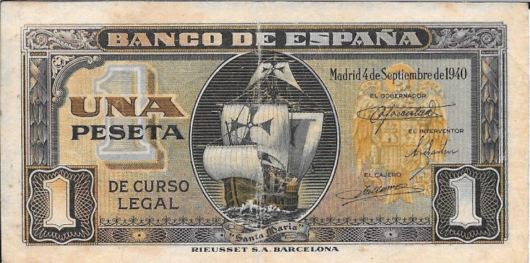 Billetes - EspaÃ±a - Estado EspaÃ±ol (1936 - 1975) - 1 ptas - 436 - mbc - 1940 - 7852035 - sin serie - Click en la imagen para cerrar