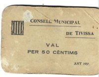 Monedas - Fichas Cooperativas y vales - - 1937 - Tivissa - 50 ct