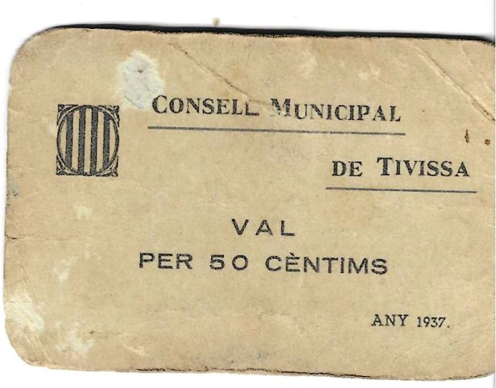 Monedas - Fichas Cooperativas y vales - - 1937 - Tivissa - 50 ct - Click en la imagen para cerrar