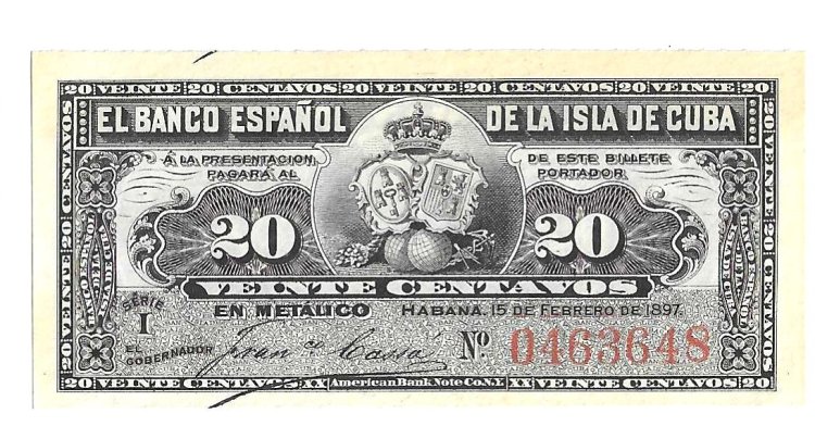 Billetes - America - Cuba - 53 - SC - 1897 - 20 ct - Num.ref: 0463648 - Click en la imagen para cerrar