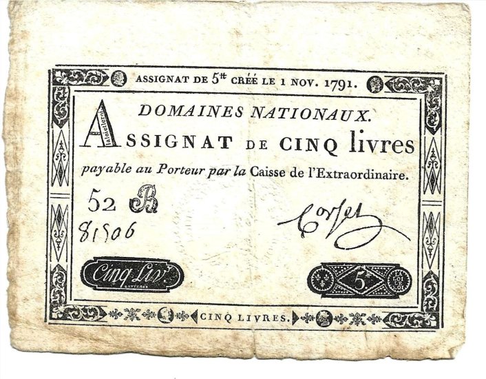 Billetes - Europa - Francia - A50 - mbc+ - 1791 - 5 libras - Num.ref: 52 - Click en la imagen para cerrar