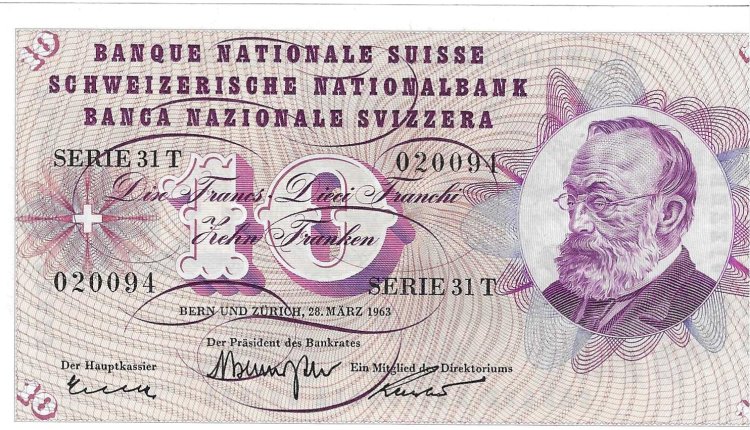 Billetes - Europa - Suiza - 45H - SC - 1963 - 10 francos - Num.ref: 020094 - Click en la imagen para cerrar