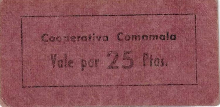 Monedas - Fichas Cooperativas y vales - - Cooperativa Comamala - Sant Joan Abadesses - 25 ptas - Click en la imagen para cerrar