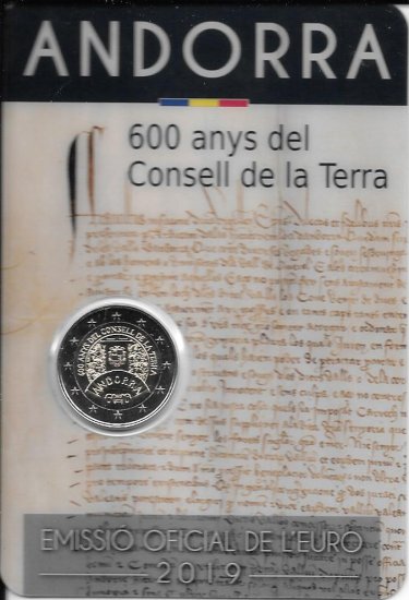 Monedas - Euros - 2€ - Andorra - 2019 - SC - 600º Aniversario del Consell de la Terra - Click en la imagen para cerrar