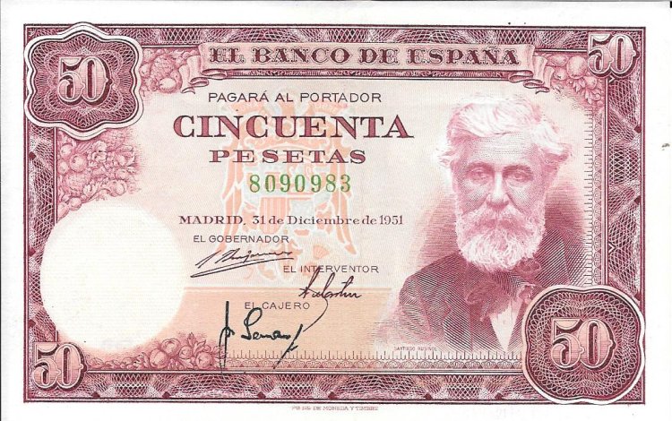 Billetes - EspaÃ±a - Estado EspaÃ±ol (1936 - 1975) - 482 - mbc+ - 1946 - 50 ptas - sin serie - num. ref: 8090983 - Click en la imagen para cerrar