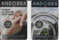 Monedas - Euros - 2€ - Andorra - SC - 2021 - Pack de dos monedas - Cuidem la gent gran + 100º Coronación Meritxell