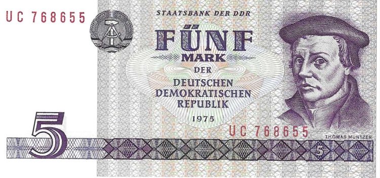 Billetes - Europa - Alemania Oriental - 27 - SC - 1975 - 5 marcos - Num.ref: UC768655 - Click en la imagen para cerrar