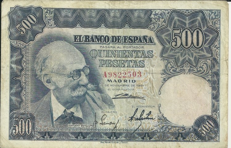 Billetes - España - Estado Español (1936 - 1975) - 500 ptas - 504 - bc+ - 15/11/1951 - ref.A9822503 - Click en la imagen para cerrar