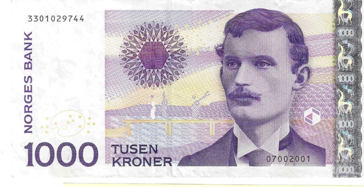 Billetes - Europa - Noruega - 52a - MBC - 2001 - 1000 coronas - Num.ref: 07002001 - Click en la imagen para cerrar